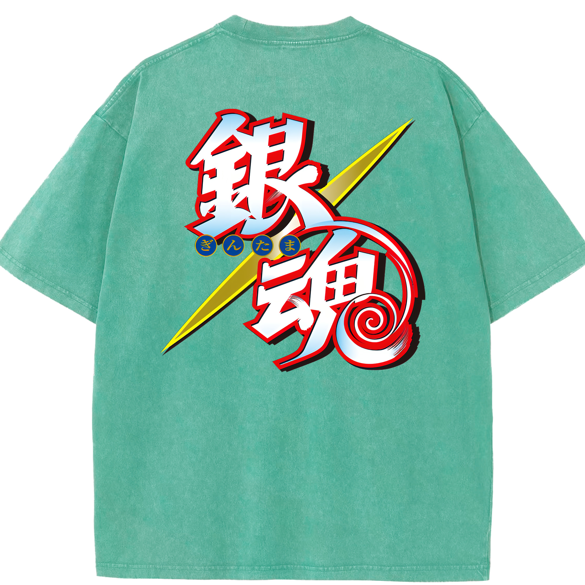 （画像用） ぎんたま 坂田銀時（さかたぎんとき） 神楽 志村新八（しむら しんぱち） GINTAMA Sakata Gintoki Kagura Shimura Shinpachi 綿100% ヴィンテージ風 半袖Tシャツ（背面プリント）